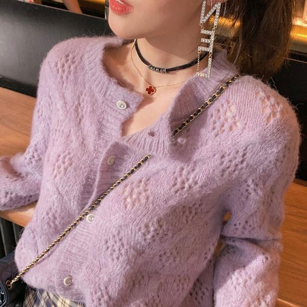 women's knits & tees purple mohair hollow thin knitted cardigan 2021 spring soft waxy short sweater coat, White
women's knits & tees purple mohair hollow thin knitted cardigan 2021 spring soft waxy short sweater coat, White