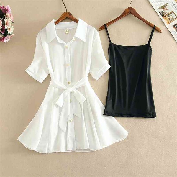 women summer two piece set slim string base vest vintage ruffle mini chiffon party skater button shirt dress vestido elegant 210530, White
women summer two piece set slim string base vest vintage ruffle mini chiffon party skater button shirt dress vestido elegant 210530, White