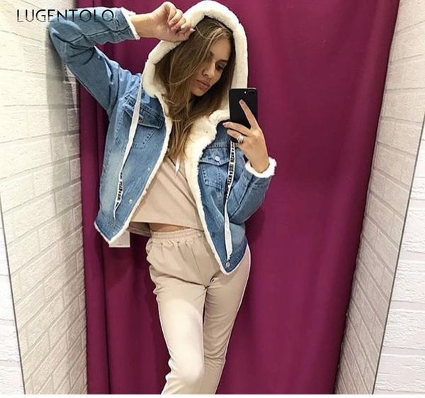 denim jacket coat women autumn winter plus velvet hood long sleeve button casual fashion coats jackets lugentolo women's, Black;brown
denim jacket coat women autumn winter plus velvet hood long sleeve button casual fashion coats jackets lugentolo women's, Black;brown