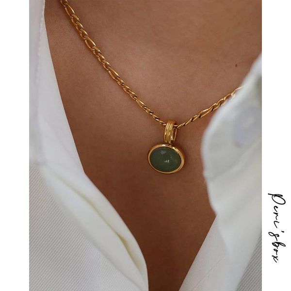 pendant necklaces peri'sbox waterproof stainless steel figaro chain oval necklace green aventurine natural stone for women, Silver
pendant necklaces peri'sbox waterproof stainless steel figaro chain oval necklace green aventurine natural stone for women, Silver