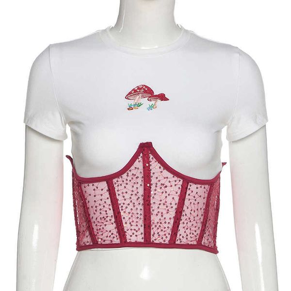 sibybo mesh sequins lace up white corset women trend open back bandage femme streetwear off shoulder tank tee, Black;white
sibybo mesh sequins lace up white corset women trend open back bandage femme streetwear off shoulder tank tee, Black;white
