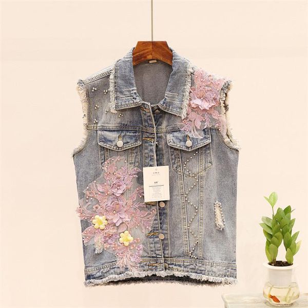 women's vests heavy beading embroidery flower denim women holes large size loose jeans vest spring summer korean waistcoat chaleco muje, Black;white
women's vests heavy beading embroidery flower denim women holes large size loose jeans vest spring summer korean waistcoat chaleco muje, Black;white