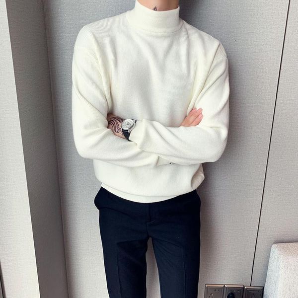 men's sweaters casual fashion loose medium neck thickline long sleeve wool sweater coat solid color turtleneck pullover cashmere knitti, White;black 
men's sweaters casual fashion loose medium neck thickline long sleeve wool sweater coat solid color turtleneck pullover cashmere knitti, White;black