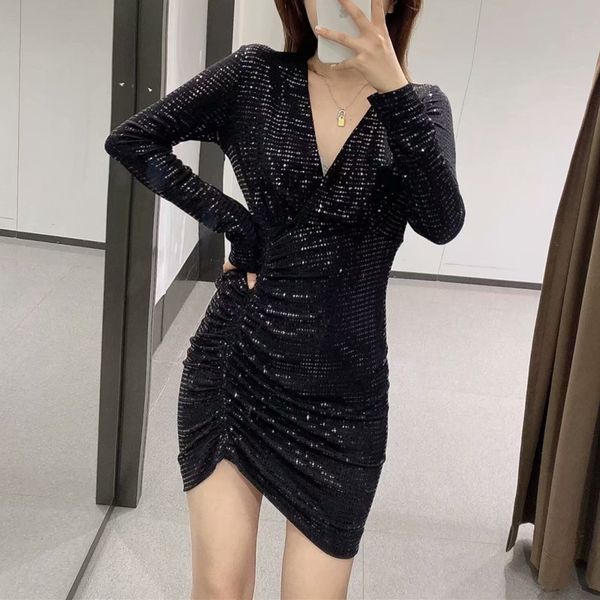 woman slim shining pleated dress fashion ladies autumn v neck mini female elegant black shiny short 210515, Black;gray
woman slim shining pleated dress fashion ladies autumn v neck mini female elegant black shiny short 210515, Black;gray