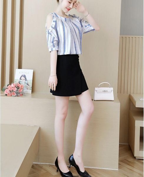 women's blouses & shirts blouse ruffles stripes shirt 2021 summer o-neck short sleeve off-shoulder with stitching mesh ladies, White
women's blouses & shirts blouse ruffles stripes shirt 2021 summer o-neck short sleeve off-shoulder with stitching mesh ladies, White