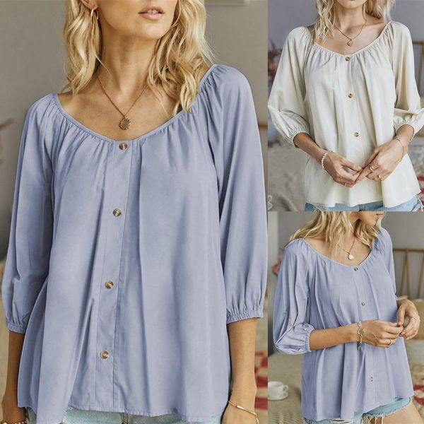 women's t-shirt summer casual wild loose v-neck 3/4 sleeve, White
women's t-shirt summer casual wild loose v-neck 3/4 sleeve, White