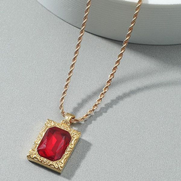 pendant necklaces hip hop fashion red blue gem square gold plated necklace carved pattern jewelry for women men party gift, Silver
pendant necklaces hip hop fashion red blue gem square gold plated necklace carved pattern jewelry for women men party gift, Silver