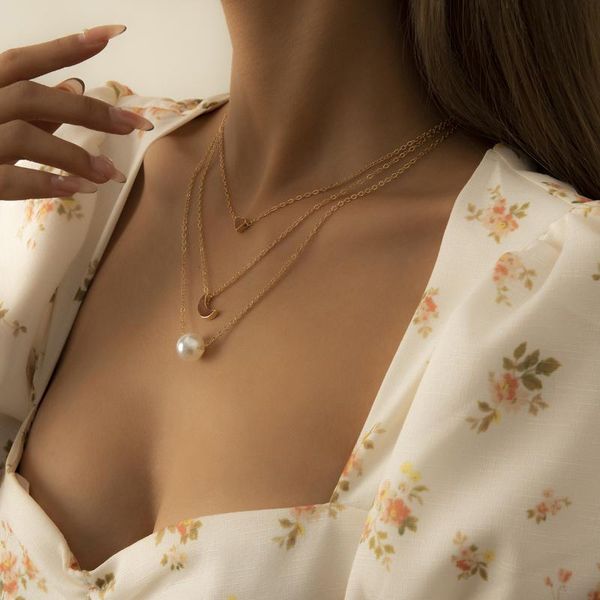 pendant necklaces fashion multilayer thin chain chokers femme jewelry geometric stars moon imitation pearl necklace for women, Silver
pendant necklaces fashion multilayer thin chain chokers femme jewelry geometric stars moon imitation pearl necklace for women, Silver