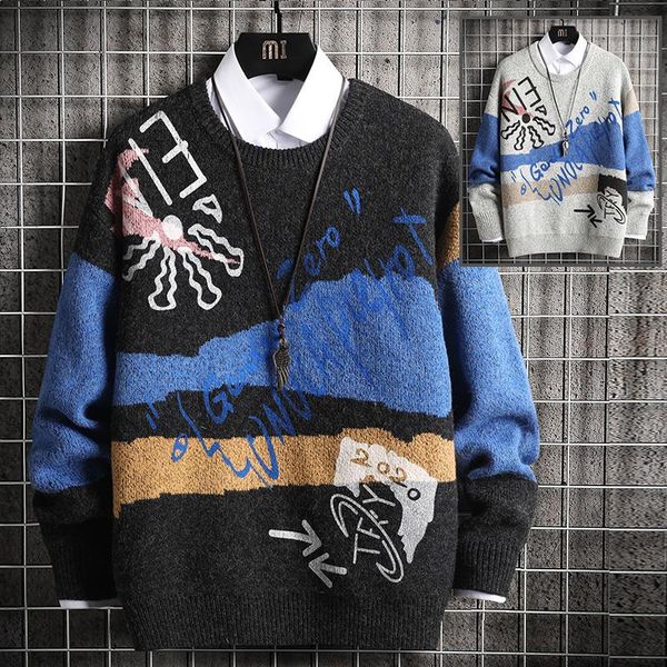 men's sweaters autumn and winter style loose idle personalized sweater trendy printed round neck 's hong kong men, White;black
men's sweaters autumn and winter style loose idle personalized sweater trendy printed round neck 's hong kong men, White;black