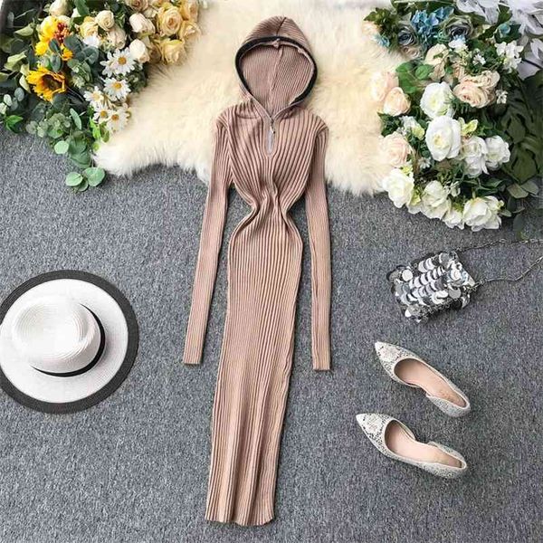 spring autumn women's dress french style hooded zipper pure color simple long sleeve hole striped tight es gx095 210507, Black;gray
spring autumn women's dress french style hooded zipper pure color simple long sleeve hole striped tight es gx095 210507, Black;gray