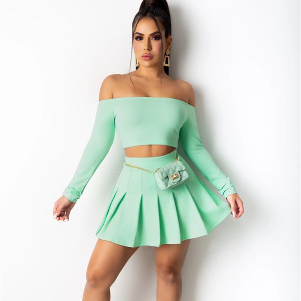 two pieces set spring summer solid off shoulder full sleeve shirt + pleated mini dress elegant club party suitby air, Black;white
two pieces set spring summer solid off shoulder full sleeve shirt + pleated mini dress elegant club party suitby air, Black;white