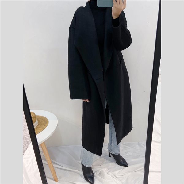 wool 2021 women trench nordic cashmere double-faced silhouette side slit long coat e8a1, Black
wool 2021 women trench nordic cashmere double-faced silhouette side slit long coat e8a1, Black