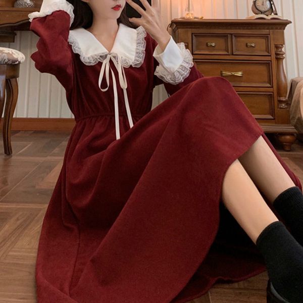 2021vintage dress women sweet lace peter pan collar french elegant long sleeve lace-up fairy one piece dress korean 2021 spring chic, Black;gray
2021vintage dress women sweet lace peter pan collar french elegant long sleeve lace-up fairy one piece dress korean 2021 spring chic, Black;gray