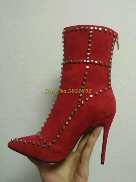 boots rivet thin high heel booties zipper suede red black green custom made ankle runway dress winter autumn casual shoes ladies
boots rivet thin high heel booties zipper suede red black green custom made ankle runway dress winter autumn casual shoes ladies