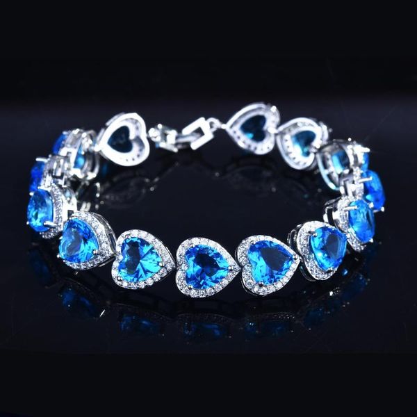 link, chain fashion women 925 silver color jewelry heart of the ocean design blue cubic zirconia bracelets for valentine's day gifts, Black
link, chain fashion women 925 silver color jewelry heart of the ocean design blue cubic zirconia bracelets for valentine's day gifts, Black