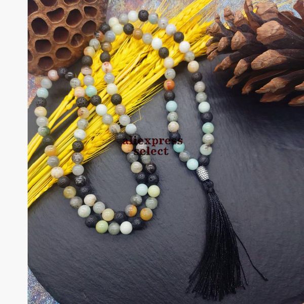 link, chain 6/8mm lava rock natural stone amazonite with micro cubic ziconia tassel necklace women long mom gift drop, Black
link, chain 6/8mm lava rock natural stone amazonite with micro cubic ziconia tassel necklace women long mom gift drop, Black