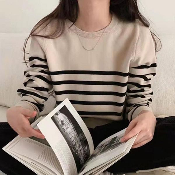 women's sweaters spring autumn oversize sweater women vintage stripe loose korean style pullover woman casual white black knitted top
women's sweaters spring autumn oversize sweater women vintage stripe loose korean style pullover woman casual white black knitted top