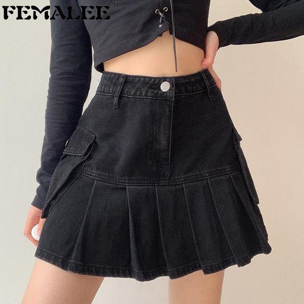 summer women skirts 2021 high waist korean style pleated for girls denim gothic ladies mini skirt with pocket, Black
summer women skirts 2021 high waist korean style pleated for girls denim gothic ladies mini skirt with pocket, Black