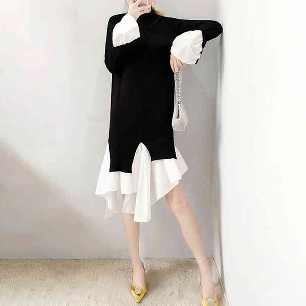 tees elegant patchwork ruffle sweater for women turtleneck long flare sleeve hit color slim sweaters female fall, White
tees elegant patchwork ruffle sweater for women turtleneck long flare sleeve hit color slim sweaters female fall, White