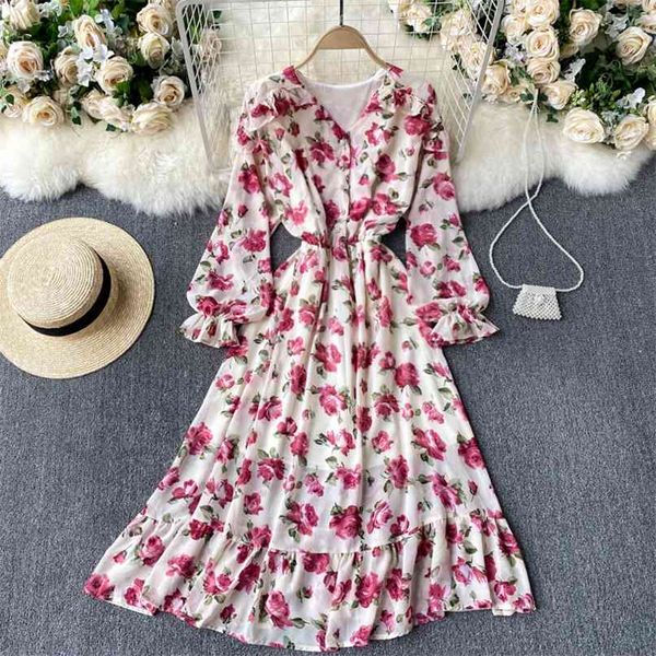 spring fashion women's dress sweet ladies long sleeve floral print ruffles elastic waist casual chiffon 210603, Black;gray
spring fashion women's dress sweet ladies long sleeve floral print ruffles elastic waist casual chiffon 210603, Black;gray