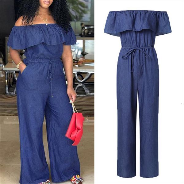 fashion off shoulder long women jumpsuit ruffle solid denim playsuit loose trouser overall, Black;white
fashion off shoulder long women jumpsuit ruffle solid denim playsuit loose trouser overall, Black;white