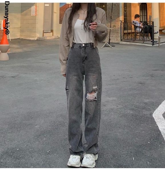 women's jeans black ripped hole wide-leg high street korean trendy denim pants loose waist streetwear straight-leg trousers, Blue
women's jeans black ripped hole wide-leg high street korean trendy denim pants loose waist streetwear straight-leg trousers, Blue