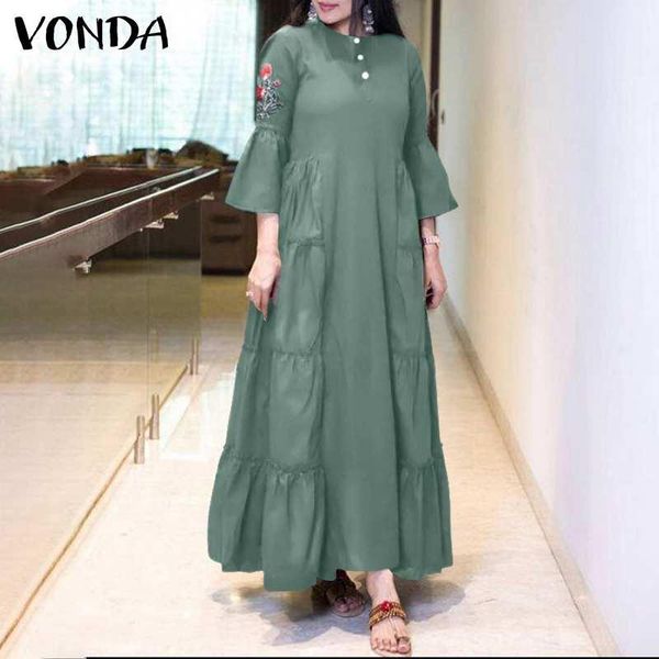 casual dresses women embroidery dress solid color bohemian long maxi 2021 vonda button up flare sleeve party vestido femme robe, Black;gray
casual dresses women embroidery dress solid color bohemian long maxi 2021 vonda button up flare sleeve party vestido femme robe, Black;gray