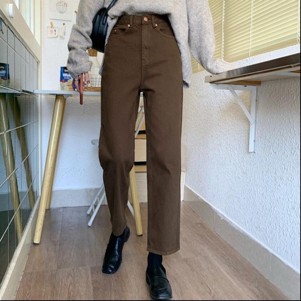 autumn brown straight denim women jeans vintage slender trousers high waist large size pants female kz703, Blue
autumn brown straight denim women jeans vintage slender trousers high waist large size pants female kz703, Blue