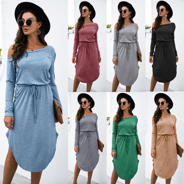 casual dresses women solid color pencil robe femme drawstrig pockets slanted shoulder long sleeve slim dress for woman vestido de mujer, Black;gray
casual dresses women solid color pencil robe femme drawstrig pockets slanted shoulder long sleeve slim dress for woman vestido de mujer, Black;gray