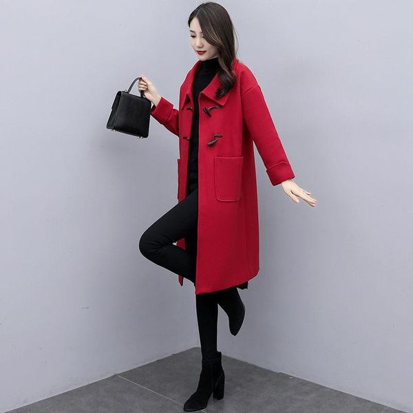 women's wool & blends large size horn button jacket mid-length 2021 autumn and winter woolen coat loose red / black outerwear m612
women's wool & blends large size horn button jacket mid-length 2021 autumn and winter woolen coat loose red / black outerwear m612
