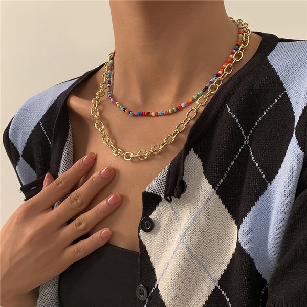 hip hop double layer cross metal chain retro colorful rice beaded necklaces women punk party gift gold link european jewelry accessories, Silver
hip hop double layer cross metal chain retro colorful rice beaded necklaces women punk party gift gold link european jewelry accessories, Silver