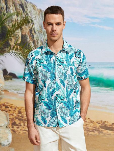 men tropical print shirt l8ig#, White;black