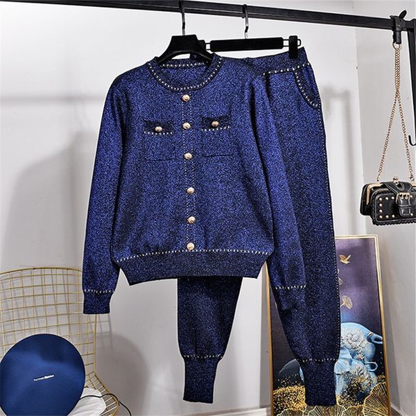women's two piece pants navy knitted tracksuit women loose knitting suit bright silk pullover sweater pencil set female sports out, White
women's two piece pants navy knitted tracksuit women loose knitting suit bright silk pullover sweater pencil set female sports out, White