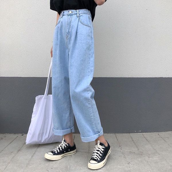 women's jeans ladies loose straight-leg nine-cent high-waisted retro wide-leg trousers pants, Blue
women's jeans ladies loose straight-leg nine-cent high-waisted retro wide-leg trousers pants, Blue