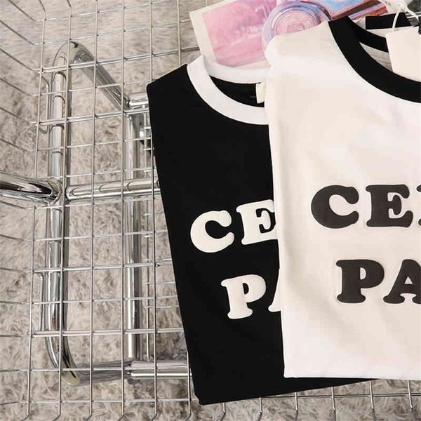 early spring ce foam letter short sleeve t-shirt women's loose classic versatile casual contrast color stitching top, White
early spring ce foam letter short sleeve t-shirt women's loose classic versatile casual contrast color stitching top, White