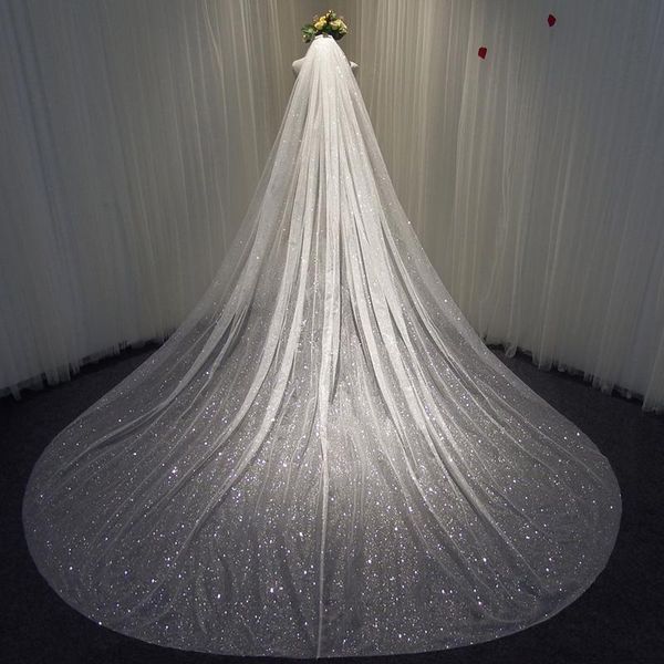 bridal veils glitter star sky super shiny long champagne white tail luxury wedding bride headdress marriage po props, Black
bridal veils glitter star sky super shiny long champagne white tail luxury wedding bride headdress marriage po props, Black
