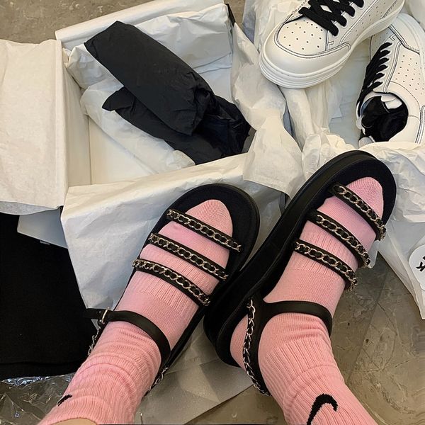 summer sandals luxury thick-soled round toe lazy word buckle women's shoes with straps beach shoe flat chain decoration open toes black
summer sandals luxury thick-soled round toe lazy word buckle women's shoes with straps beach shoe flat chain decoration open toes black