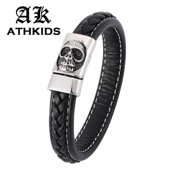 charm bracelets trendy stainless steel skull magnetic clasp bracelet men jewelry black leather punk male wristband bangles gift pd0361, Golden;silver
charm bracelets trendy stainless steel skull magnetic clasp bracelet men jewelry black leather punk male wristband bangles gift pd0361, Golden;silver