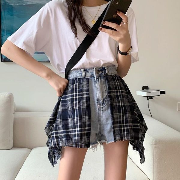 women's jeans shorts women denim patchwork plaid irregular short womens bf street wear loose casual trendy all-match korean-style chic, Blue
women's jeans shorts women denim patchwork plaid irregular short womens bf street wear loose casual trendy all-match korean-style chic, Blue