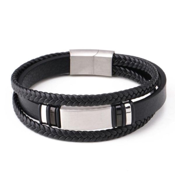 link, chain stainless steel leather cord bracelet men and women jewelry simple multi-layer woven, Black
link, chain stainless steel leather cord bracelet men and women jewelry simple multi-layer woven, Black