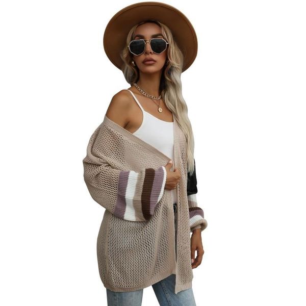 women's knits & tees fashion sweater casual v-neck cardigan mid-length color matching loose openwork knitted donsignet, White
women's knits & tees fashion sweater casual v-neck cardigan mid-length color matching loose openwork knitted donsignet, White