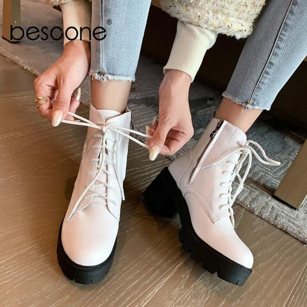 boots bescone casual ankle woman punk genuine leather round toe thick bottom ladies chunky heel platform women shoes bo715, Black
boots bescone casual ankle woman punk genuine leather round toe thick bottom ladies chunky heel platform women shoes bo715, Black