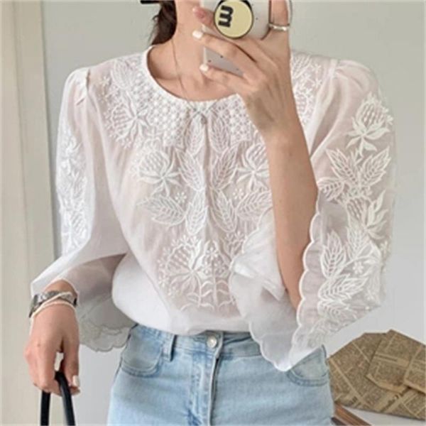 women's blouses & shirts chic girls embroidery florals loose 2021 stylish office lady femme elegant all match prom, White
women's blouses & shirts chic girls embroidery florals loose 2021 stylish office lady femme elegant all match prom, White