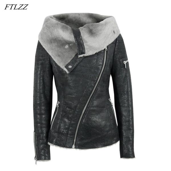 women's leather & faux ftlzz autumn winter women pu fur collar irregular moto biker zipper slim fit coat streetwear female outwear, Black
women's leather & faux ftlzz autumn winter women pu fur collar irregular moto biker zipper slim fit coat streetwear female outwear, Black