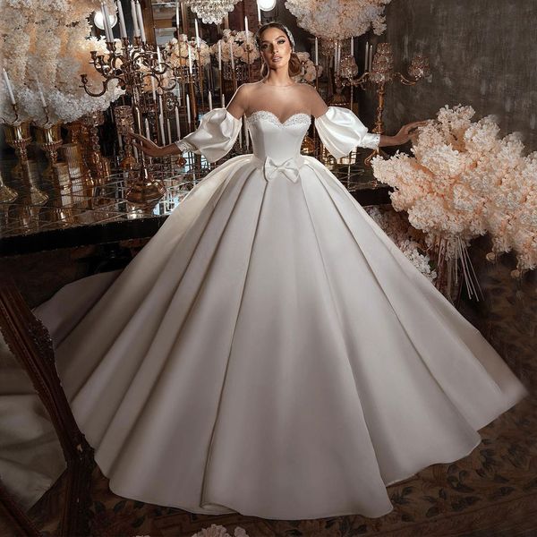 stunning ball gown wedding dresses sheer jewel neck beaded bridal gowns with long sleeves satin vestido de novia, White
stunning ball gown wedding dresses sheer jewel neck beaded bridal gowns with long sleeves satin vestido de novia, White