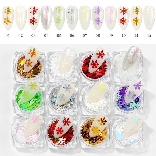 set /12pcs nail christmas with 12 color laser winter snow flakes bottled nails iridescence sequins1, Silver;gold
set /12pcs nail christmas with 12 color laser winter snow flakes bottled nails iridescence sequins1, Silver;gold