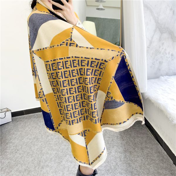 2021 new neutral scarf female winter version letter patch splicing long beige tassel shawl, Blue;gray
2021 new neutral scarf female winter version letter patch splicing long beige tassel shawl, Blue;gray