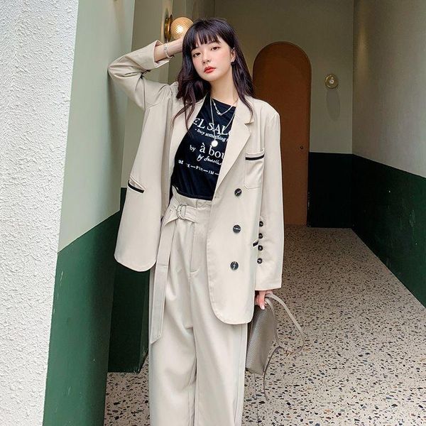 korean loose 2 piece outfits for women long sleeve solid blazer with belted pants casual business sets women's office suit two, White
korean loose 2 piece outfits for women long sleeve solid blazer with belted pants casual business sets women's office suit two, White