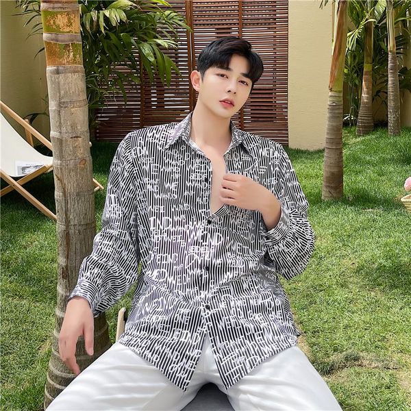 men's casual shirts summer japanese fashion trend printed long-sleeved male solid loose party dress shirt button up, White;black
men's casual shirts summer japanese fashion trend printed long-sleeved male solid loose party dress shirt button up, White;black