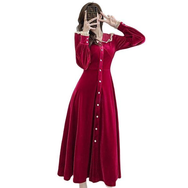 casual dresses high-quality elegant dress 2021 autumn retro velvet doll collar waist slimming fashionable women's clothing, Black;gray
casual dresses high-quality elegant dress 2021 autumn retro velvet doll collar waist slimming fashionable women's clothing, Black;gray